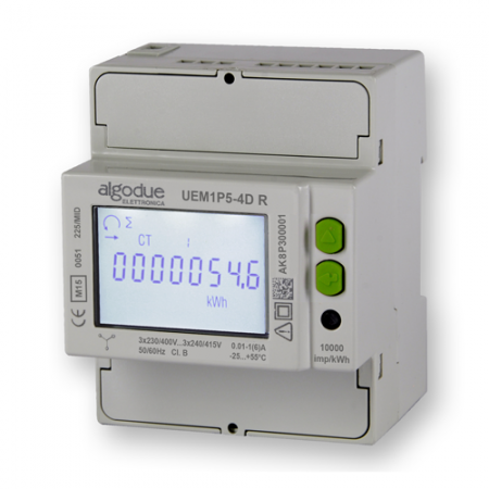 UEM1P5-compacte 3-fasen kWh-teller voor gebruik met stroomtransformatoren
